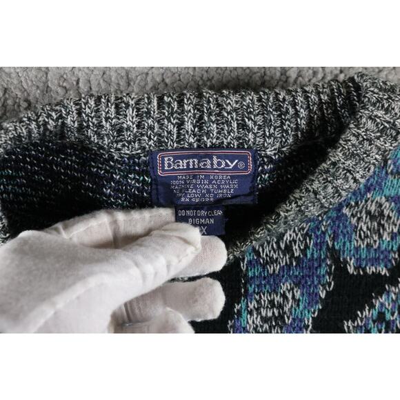 Vintage Barnaby Sweater Mens 1X Geometric Print Virgin Acrylic Coogie Style 90s - Picture 4 of 6